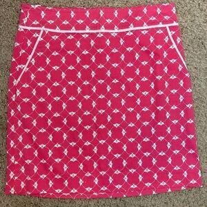 Talbots Bright Pink Bee Print w/white trim & pockets cotton pique